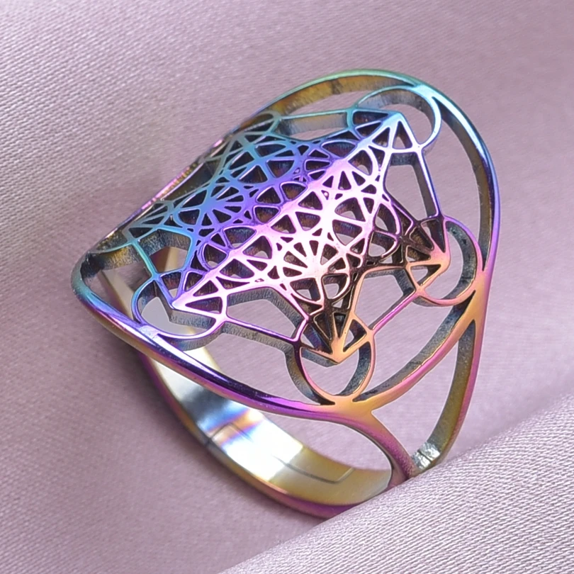 Exquisite Hollow Six Point Star Adjustable Rings For Women Men Stainless Steel Fashion Geometric Oval Finger Ring Jewelry Gift