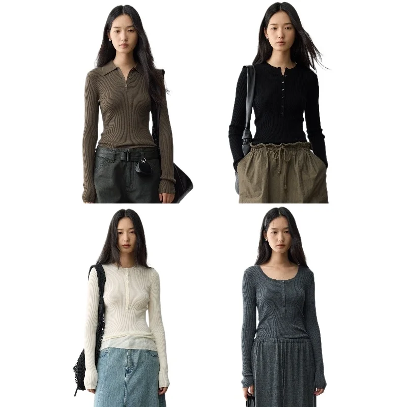 

Baida High Wisdom~ Extremely fine 18-needle 160s gold wool Henry collar/polo neck knitted bottoming shirt