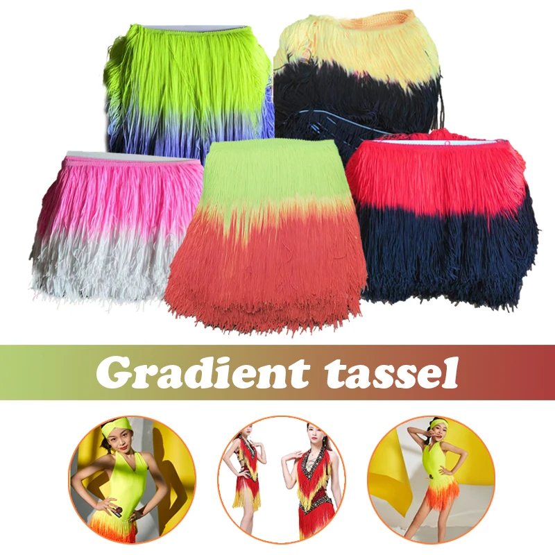 1 Yard 20cm Polyester Gradient Color Long Tassel Fringe Diy Sew Latin Dance Dress Stage Clothes Accessories Lace Trim Ribbon