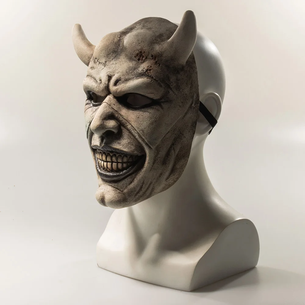 สีดำโทรศัพท์ Grabber หน้ากากคอสเพลย์ฮาโลวีน Carnival Party Props สยองขวัญ Horns หมวกนิรภัย