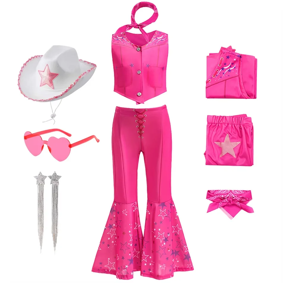 Cowgirl Film Purim Kostüm Rosa Weste Top und Schlaghose für Kinder Halloween Geburtstag Party Mädchen Karneval Outfits