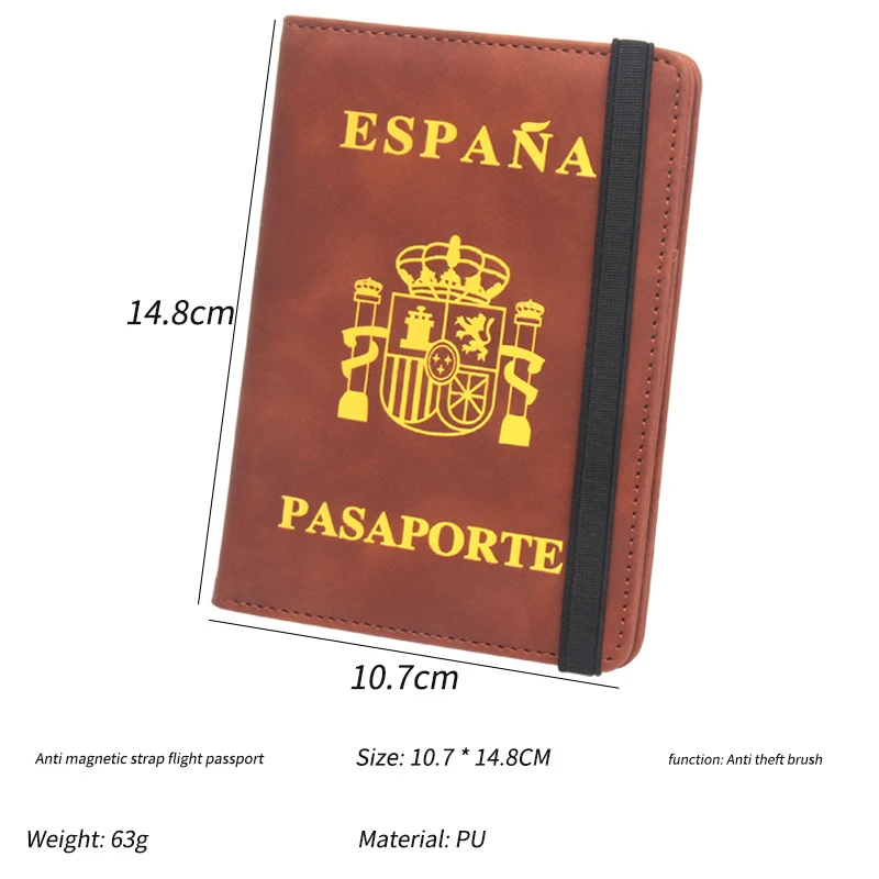 Carteira de couro vintage RFID para homens e mulheres, capas de passaporte, titular de passaporte, titular de identificação, estojo de cartão bancário, acessórios de viagem, multifunções, Espanha