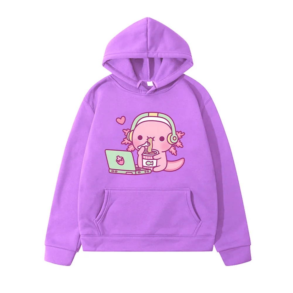 Axolotl Loves Instant Noodles Anime Hoodies Cartoon Cute Girls Clothing Casual Fashion Unisex Little Kids Sweatshirts Kids Hoody