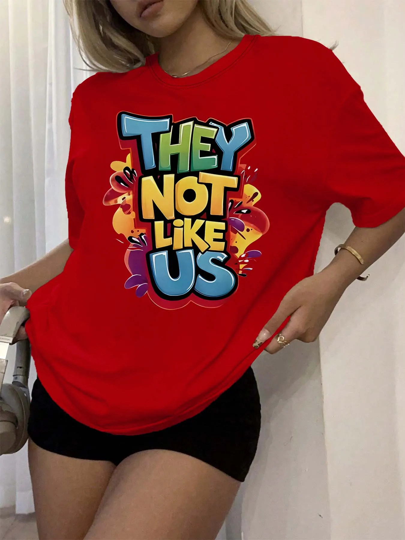 Camiseta gráfica con eslogan de moda de talla grande, lo que no gusta EE. UU., Top llamativo atrevido para rebeldes de moda