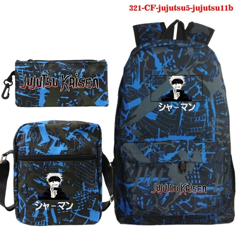 Anime Jujutsu Kaisen Backpack 3pcs Set Boys Girls Bookbag Teens SchoolBag Kids Book Rucksack Gift(Knapsack+shouder Bag+pen Bag)