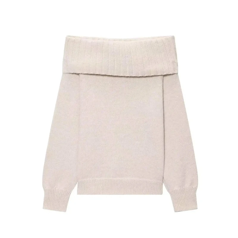 

Sexy Girl Top Women's Fashion Knittedwear Full Length Long Sleeve Crew Neck Sweater Shoulder Bared French Style One Shoulder