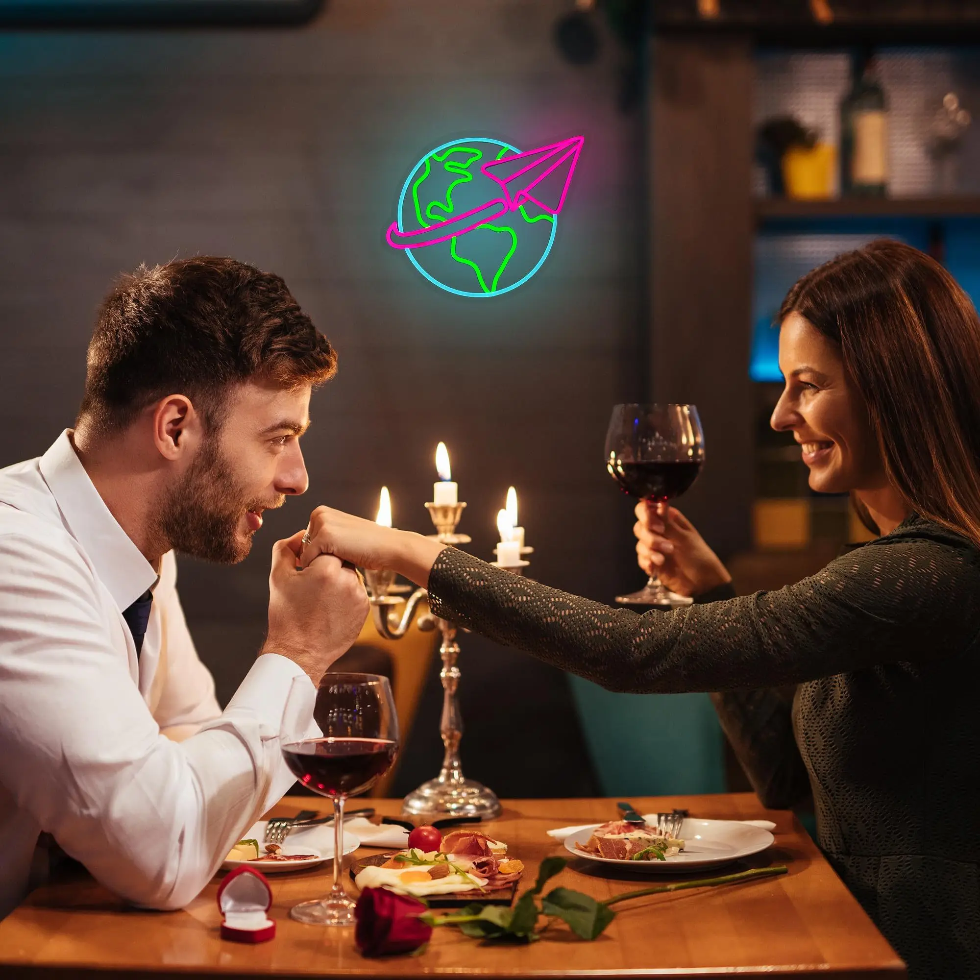 Earth paper airplane LED neon, USB powered dimmable LED neon, suitable for study, office, party wall decoration