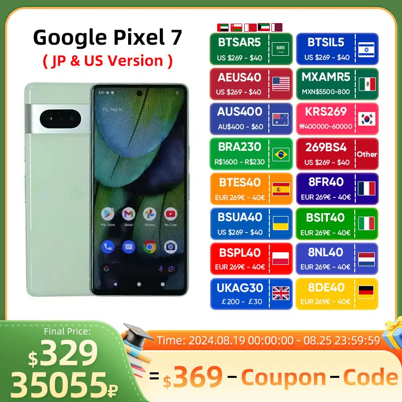 

US Version Google Pixel 7 5G Smartphone 6.3" 8GB RAM 128GB/256GB ROM 4355mAh 50MP NFC Octa Core 4G LTE Google pixel Mobile Phone