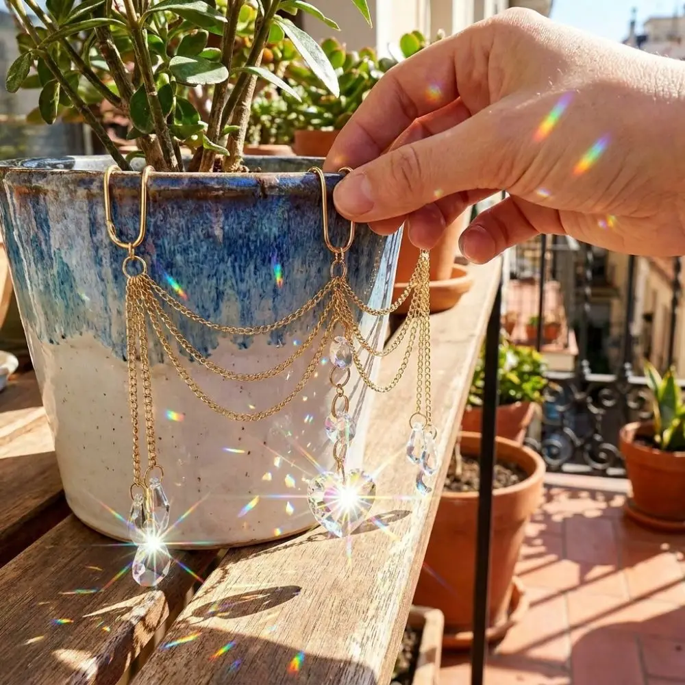 Heart-Shaped Beads Crystal Prisms Sun Catcher Handmade Craft Colorful Sunlight Catcher Exquisite Reflective Hanging Pot Crystal