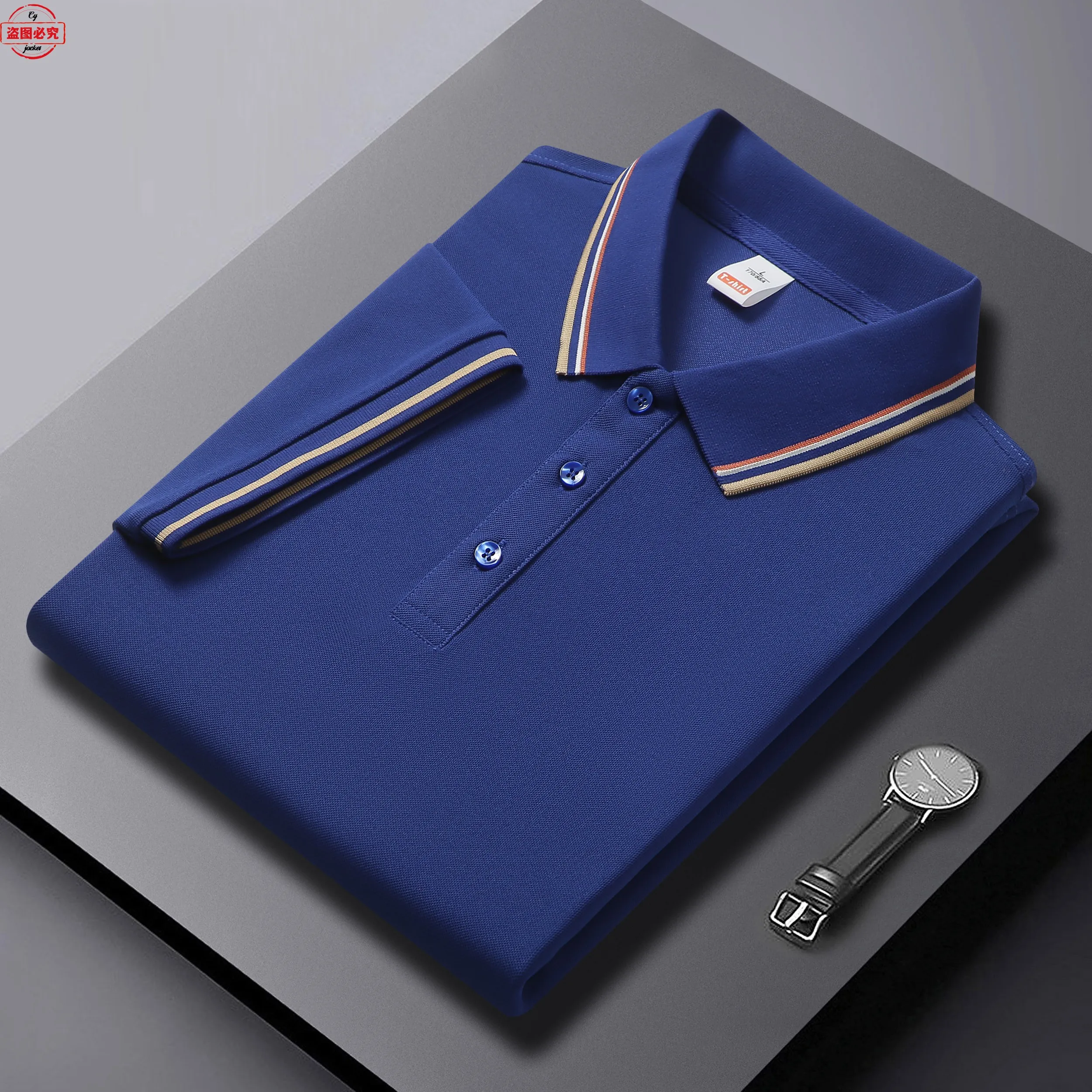 

Men's Short Sleeved Sports T-shirt, Lapel, Business Polo Shirt, Cycling Suit, Golden Wing 1800 Motorcycle Logo Print