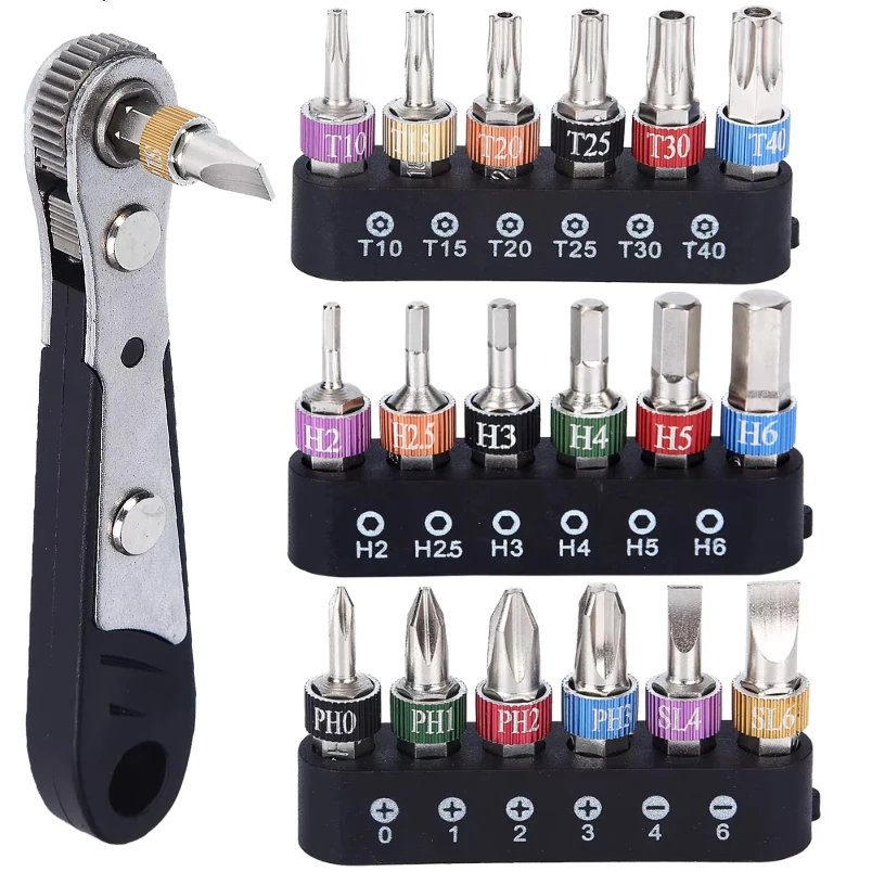 19Pcs/Set Magnetic Screwdriver Bit Set - 1/4" Hex Shank S2 Steel Bits (Philips/Slot/Hex/Torx) with Adjustable Wrench,Tool Kit