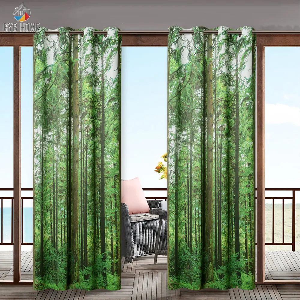 

RYB HOME Outdoor Waterproof Curtain Sunscreen Heat Insulation Eye Protection Forest Green Simple Living Room Pavilion Balcony