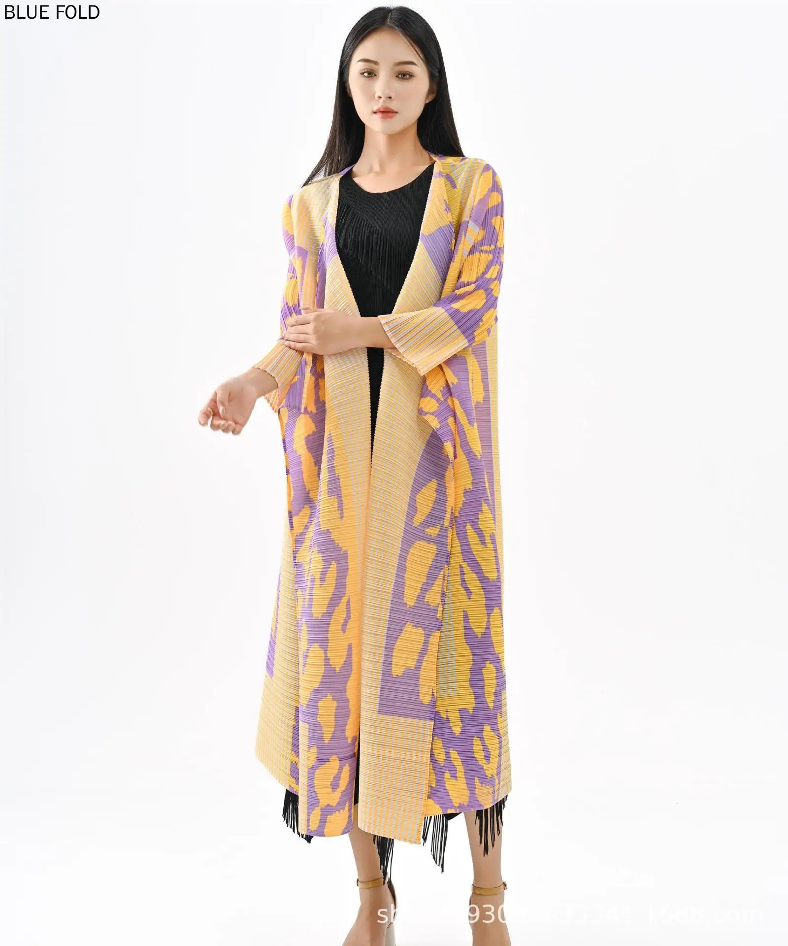 

Miyake-Printed Pleated Long Coat Women Fashionable Cardigan Comfortable Female Lapels Loose Trench Coat Large Size Spring Autumn