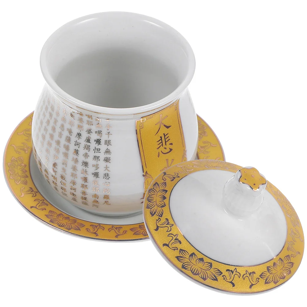 

Copper Buddhist Offering Cup Retro Elegant Water Supply Container for Altar Worship Meditation Ritual Bowl with Relief Lotus