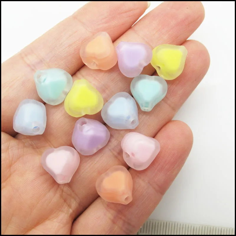 45 New Heart Within Heart Spacer Beads Mixed Acrylic Charms 11x12mm