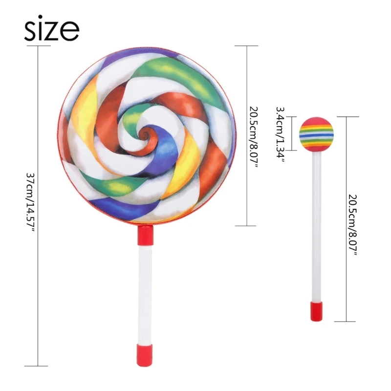 yunyun Lollipop Shape Hand Drum with Candy Drumstick Simple Percussion Musical Instruments Education Tool Easy to Operate