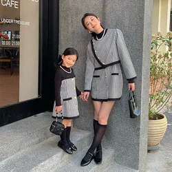 Mother Daughter Clothes Sets 2024 Mommy And Me Outfits Matching Sets Autumn Women's Suit Baby Girls Coat+Dress Clothing Outfit