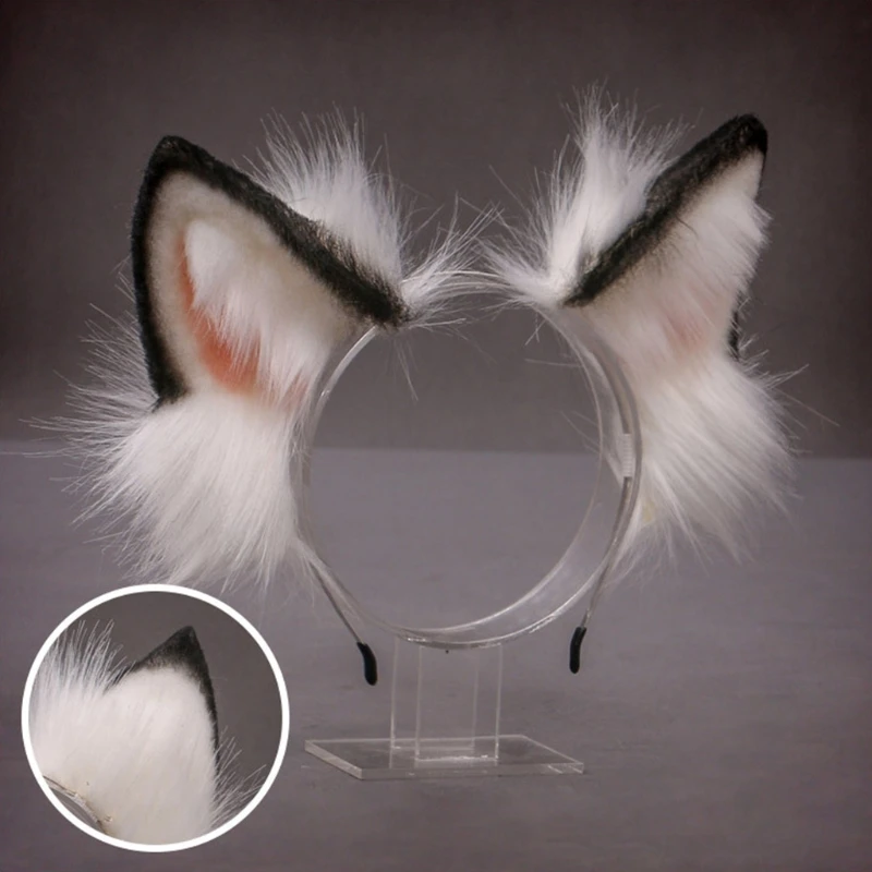 Handmade Furry Plush Wolf for  Ears Headwear Headband Animal Costume Accessories for Halloween Christmas Cosplay Part