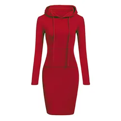 Vestido sudadera jersey de moda por encima de la rodilla puños retráctiles elegantes vestido con capucha para mujer para el trabajo