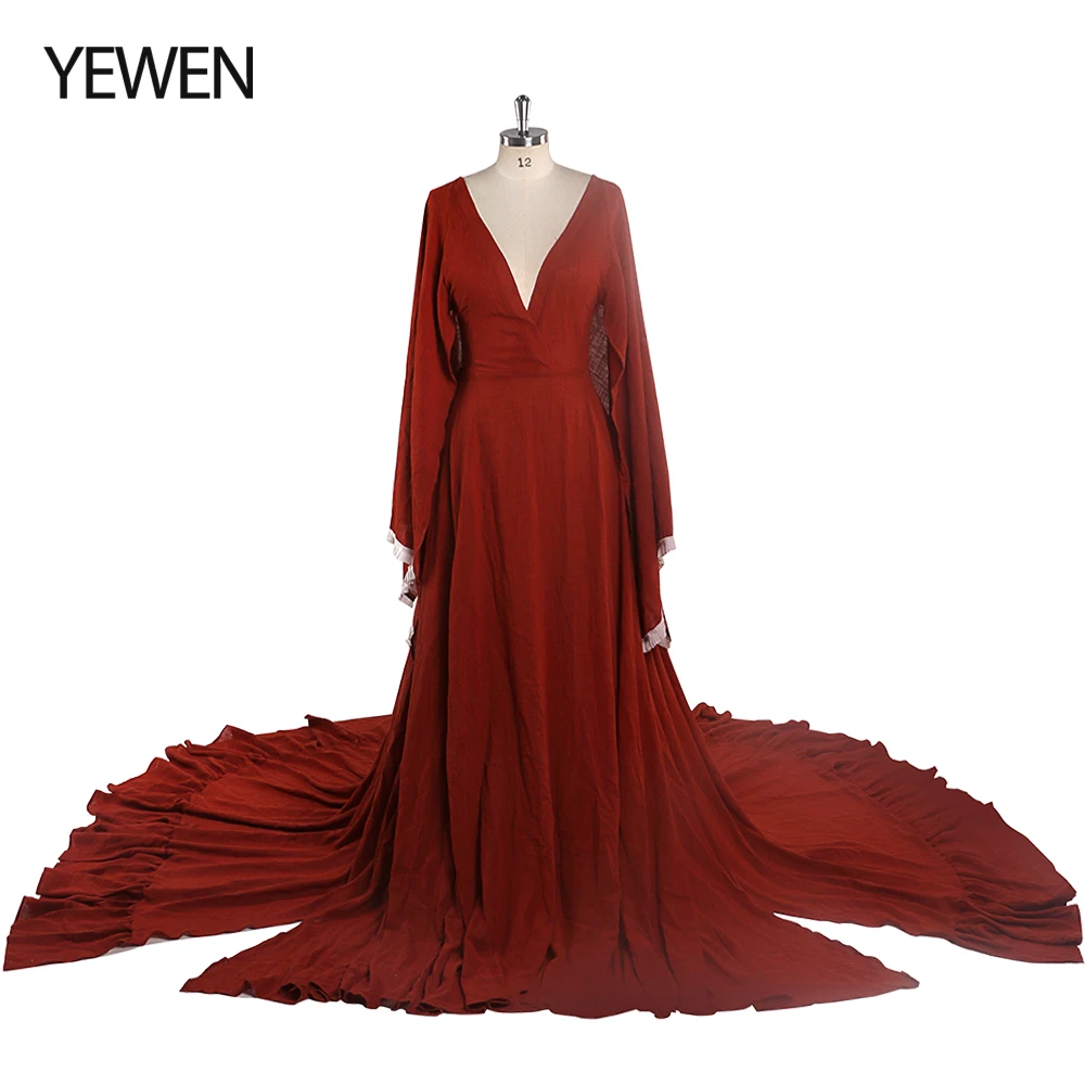 

Beach Evening Robe Long Big Flare Sleeves Stretch Waist Woman Photo Shooting Dress Photgraphy Props YEWEN YD211020