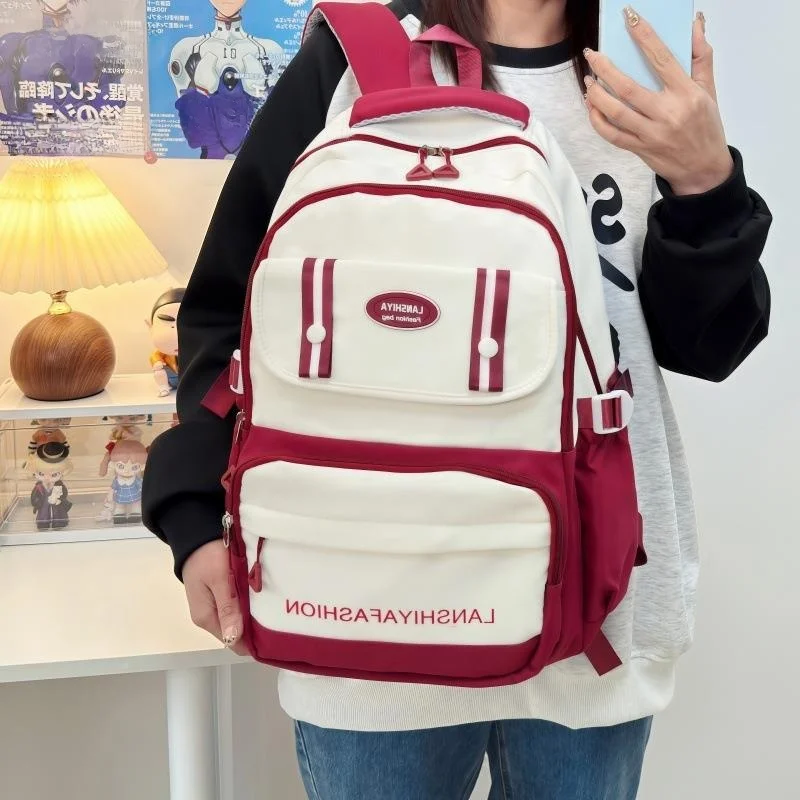 レトロ大容量学生リュック　おしゃれな拼接カラー　旅行・アウトドア・キャンプ・通学バッグ　高審美性