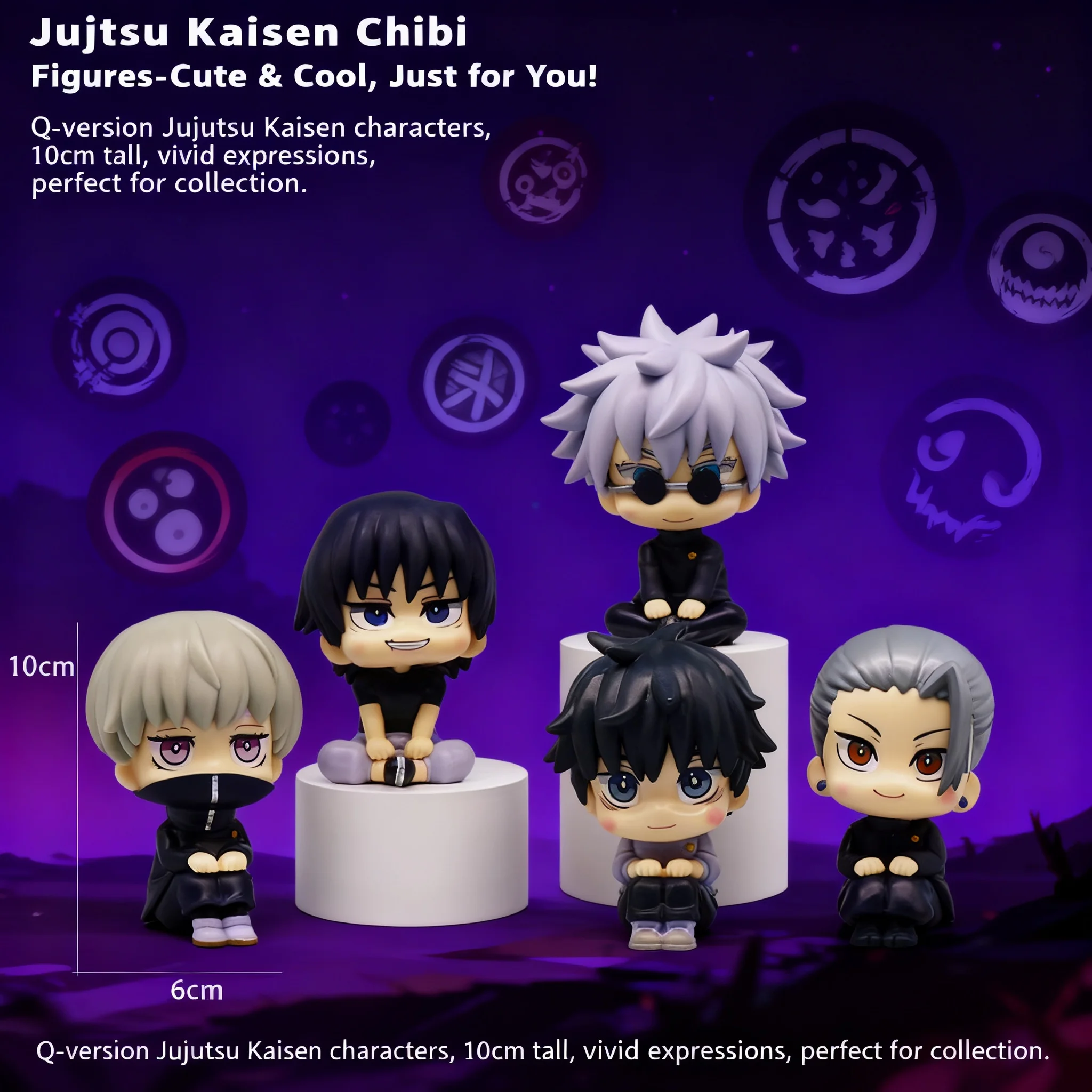 

Anime Jujutsu Kaisen Figures Q Version Gojo Satoru Geto Suguru Fushiguro Toji Desktop Car Decor Sitting Pose Collectible Toys