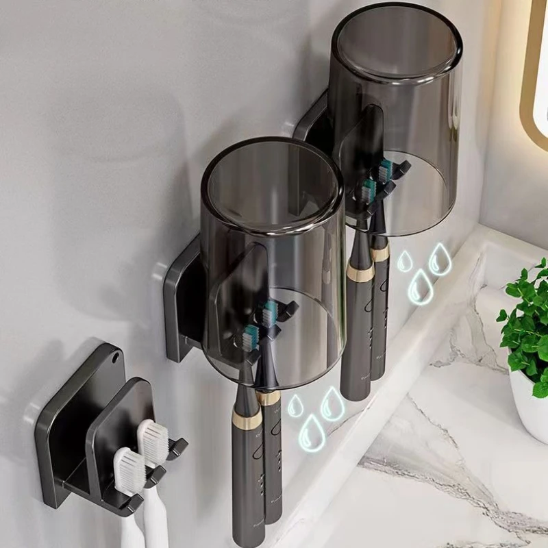 4pcs toothbrush holder - no-drilling toothbrush cup for wall mounting - wall-mounted electric toothbrush for bathroom
