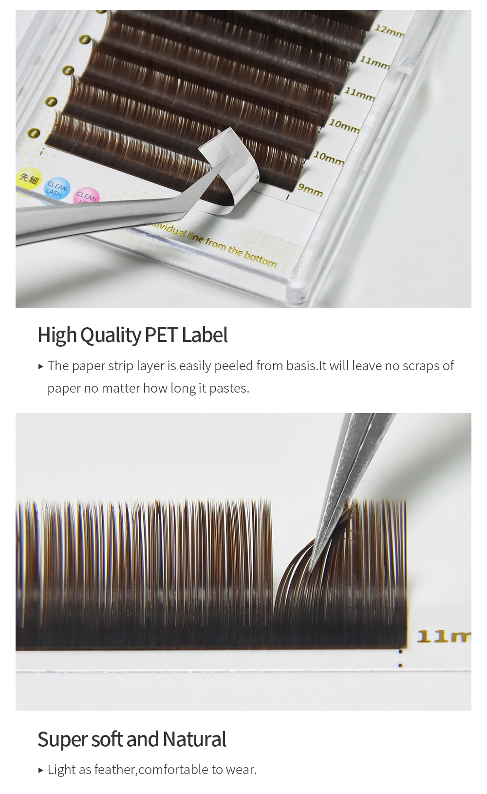 GLAMLASH Braune Ellipse, flache Wimpernverlängerung, matte künstliche Wimpern, geteilte Spitzen, ellipsenförmige Make-up-Tools – Detail 7