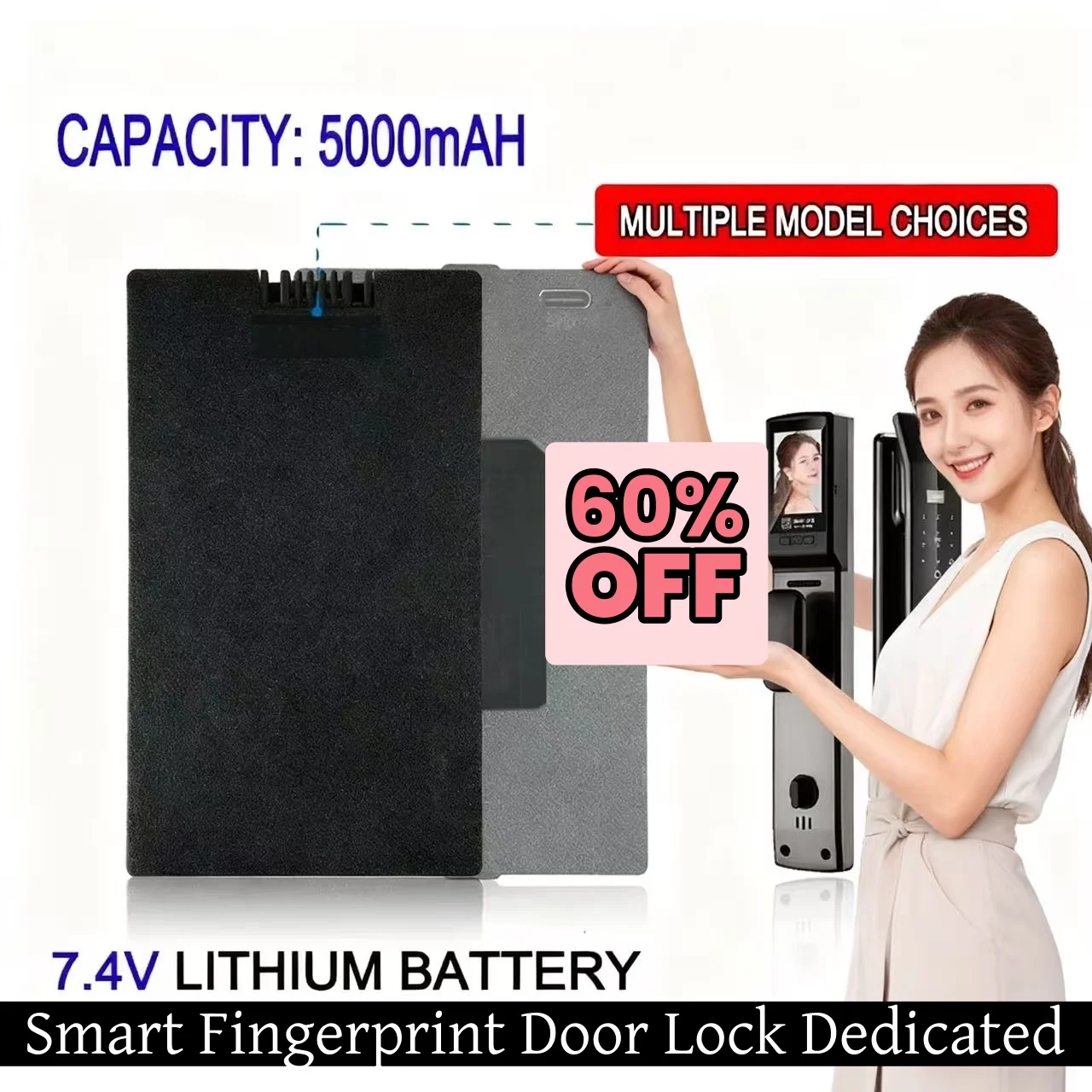 

2025 Lithium 7.4V 5000mAh Polymer Smart Door Lock Battery Smart Fingerprint Door Lock ,with Charging Cable