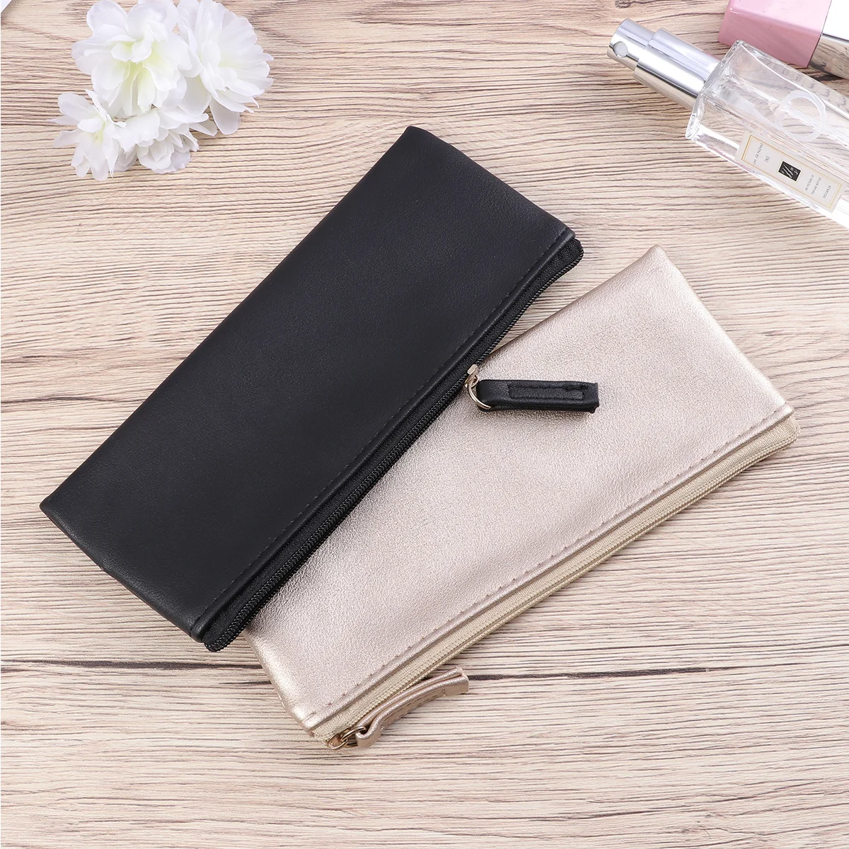 

2Pcs PU Pencil Bags Eco-Friendly Minimalist Multifunctional Student Pencil Holder Pen Organizer Stationery Storage