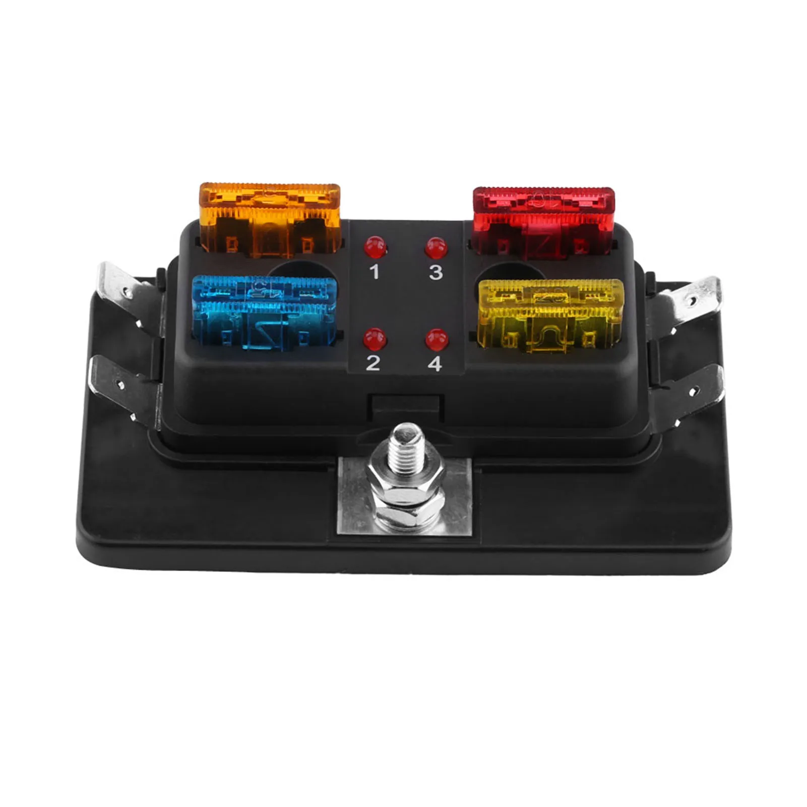 4 Way Circuit Blade Fuse Box Block Holder With LED Warning Light Kit For Car Van Boat Marine
