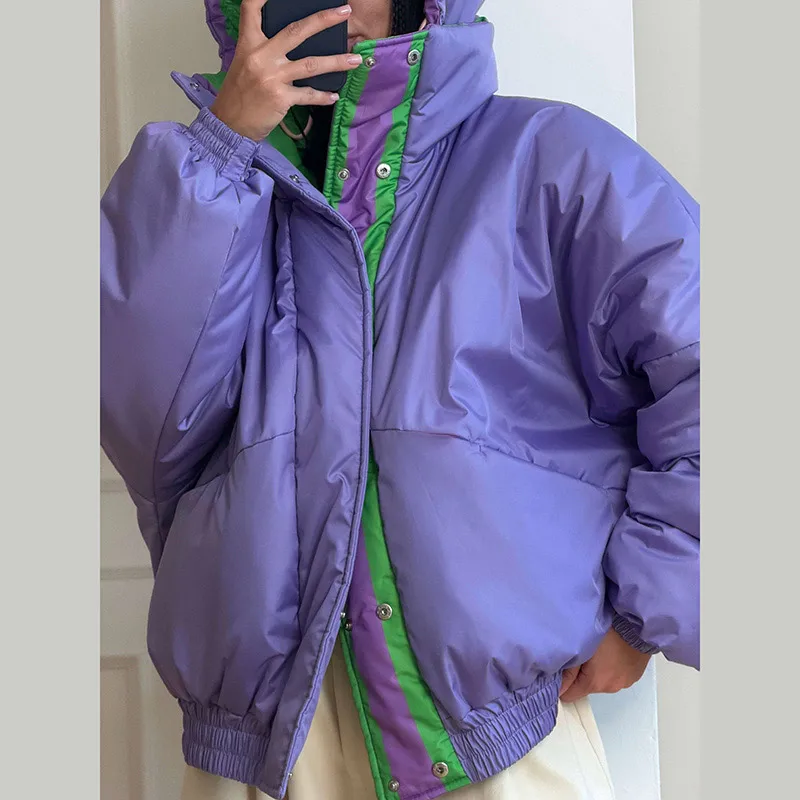 Chic Women's Elk Printed Reversible Padded Coats Hooded Full Sleeve Zip-up Pocket Cotton Jacket 2026 Winter Warm Thicken Outwear