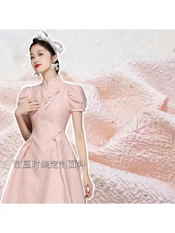 Gold Silk Yarn-dyed Jacquard Fabric Spring and Summer Thin Bubble Dress Wind Clothes European Brand Fashion Design Sewing Cloth
