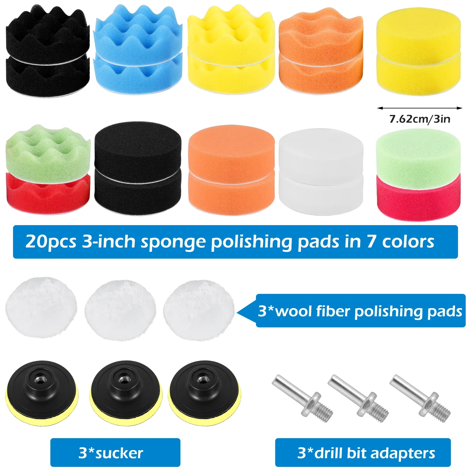 Imagem -06 - Car Polishing Sponge Pads Kit Almofada de Espuma Kit Buffer Machine Wax Pads para Auto Motocicleta Veículo Remove Scratches 29 Pcs