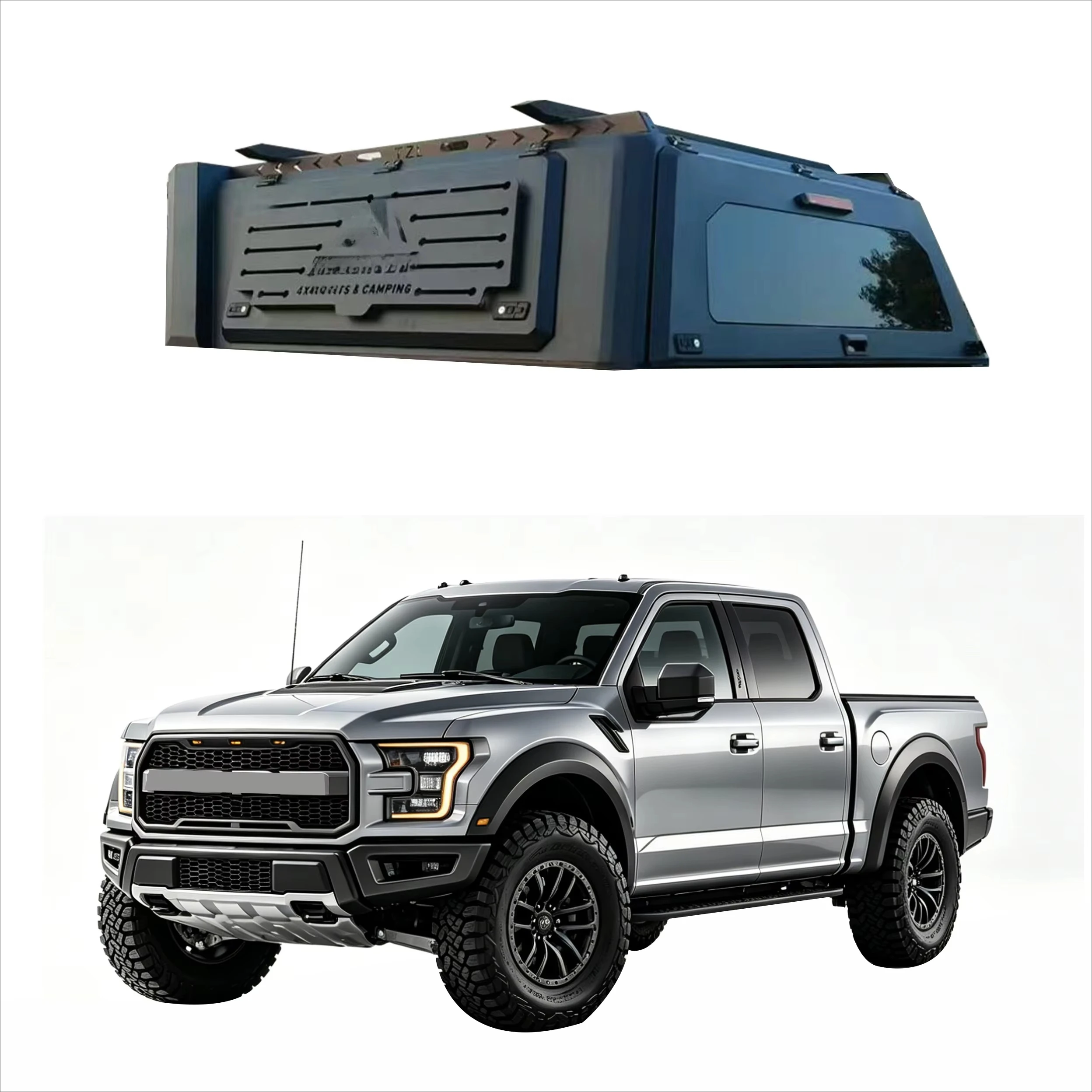 Pickup Camper Shell Carbon Steel Waterproof Hinged Offroad Hardtop Truck Bed Canopy for F-150 Overland Camping