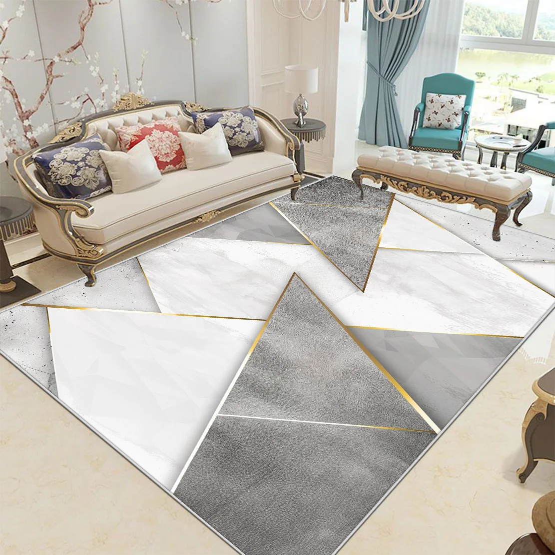 Luxury Grey Geometric Carpets for Living Room Soft Non-slip Rugs for Bedroom Modern Decoration Coffee Tables Mat Home Tapete 러그