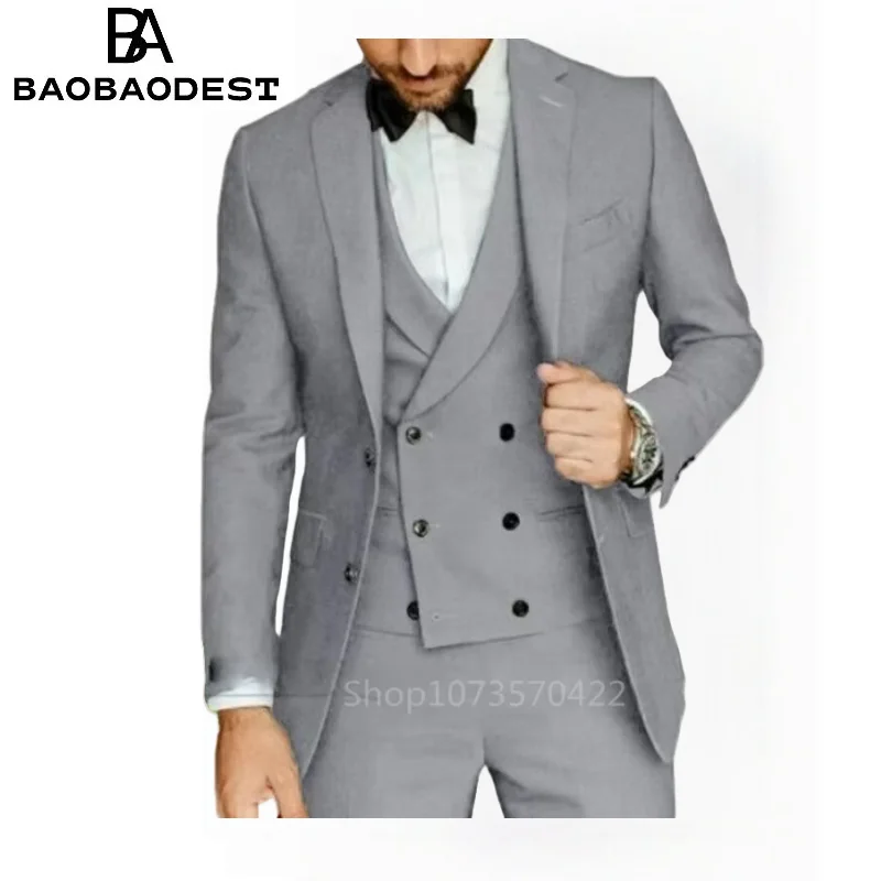

Men Slim Fit Groom Wedding Tuxedo Notch Lapel Business Formal Party Male Blazer Vest Pants 3 Piece Costume Homme