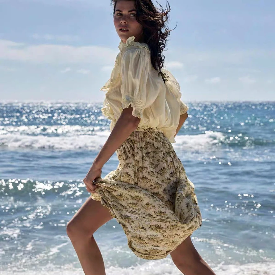 Romantisches Vaion Lazy Thin Transparent Vintage Handmade Embroidered IRT Collar Top Cotton 00% Summer 2025 Women's Faion