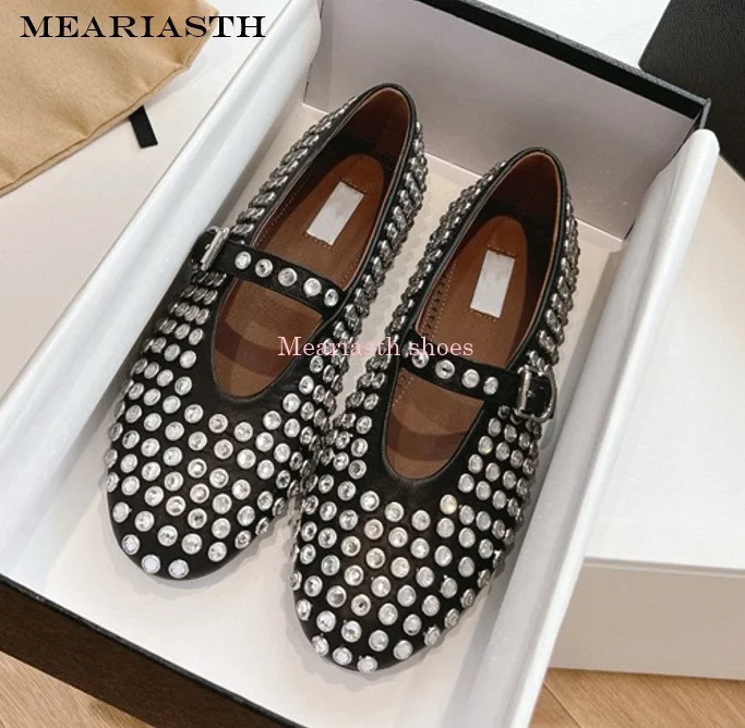 

Mesh Rhinestone Decor Hollow Out Flat Loafers Women Belt Buckle Design Ballet Shoes Spring Summer Single Shoes Mary Jane Shoes