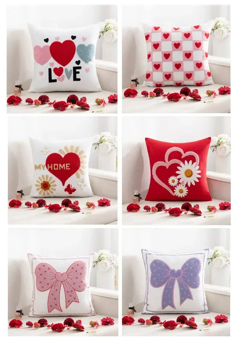 Liebesherz-bestickter Kissenbezug, weich getuftet, Valentinstagsgeschenk, dekorativer Kissenbezug für Sofa, Schlafzimmer, Heimdekoration – Detail 5