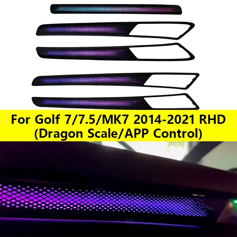 

Для Golf 7/MK7 RHD окружающий свет 2014-2021 чешуя дракона оригинальная 1:1 форма приборная панель украшение двери атмосфера лампа управление через приложение