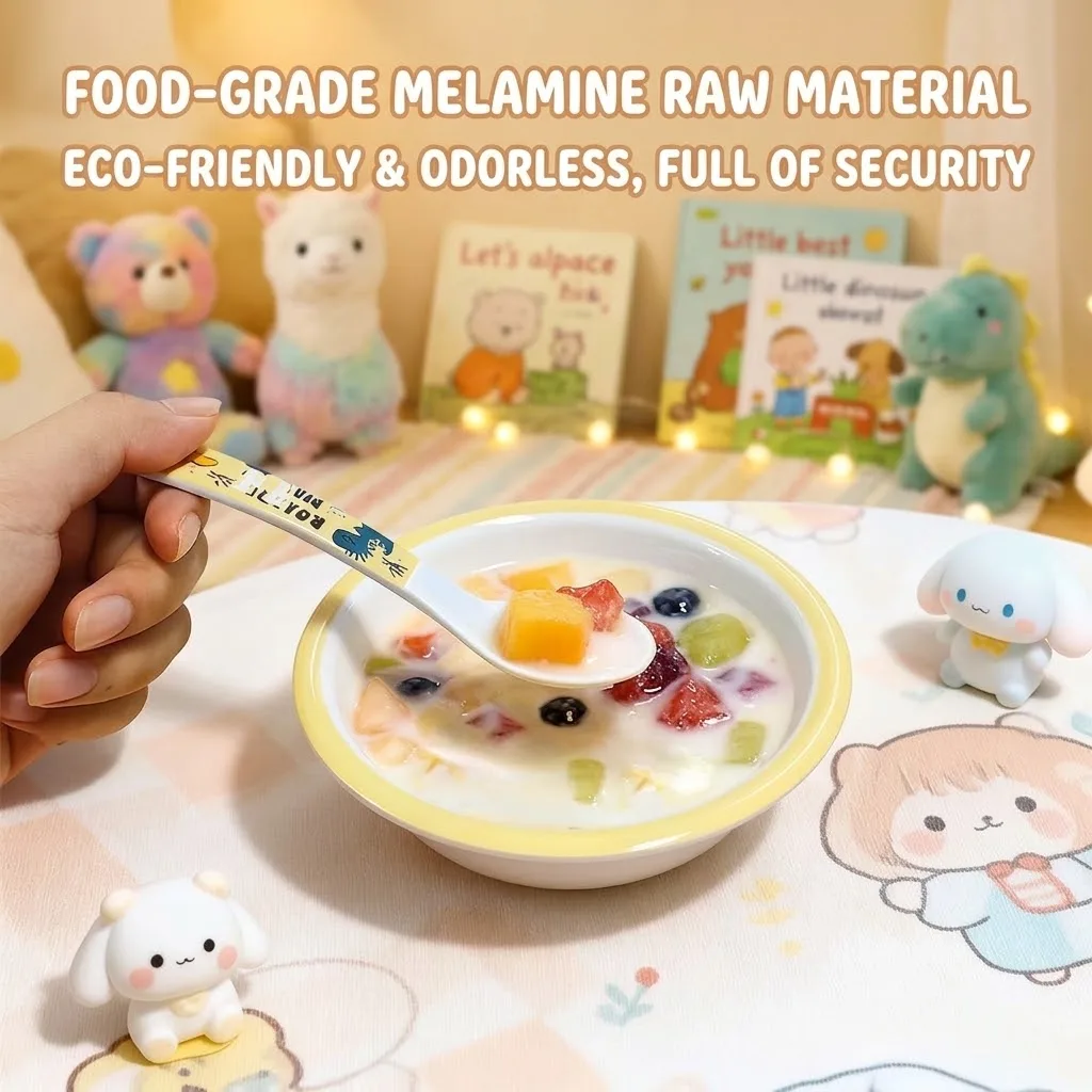 5-Piece Kids Dinnerware Set, Melamine Toddler Plate, Divided Bowl, Mug, Fork & Spoon, Dishwasher Friendly Dinosaur Tableware