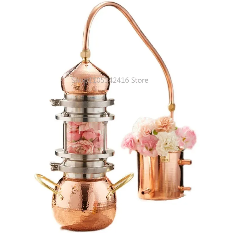 3L Red Copper Essential Oil Distiller Pure Dew Extractor High Concentration Home Brewing Equipment for Herbal Aromatherapy Use