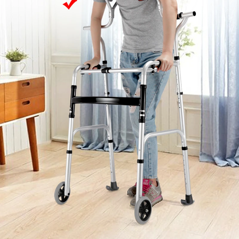 Aluminum Alloy Walking Stick - Thickened Sit-to-Walk Supporter, Adjustable Hand Trolley, Non-Slip Elderly Wheelchair