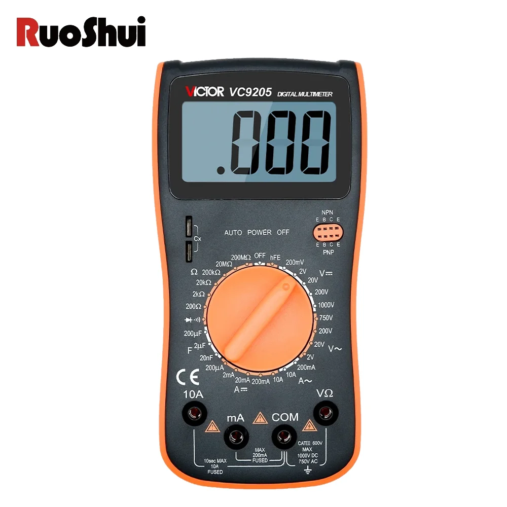 Victor 9205 Multimeter Backlight Capacitance hfe Meter AC/DC 1000V Voltage Diode Continuity Frequency Tester True RMS Ammeter