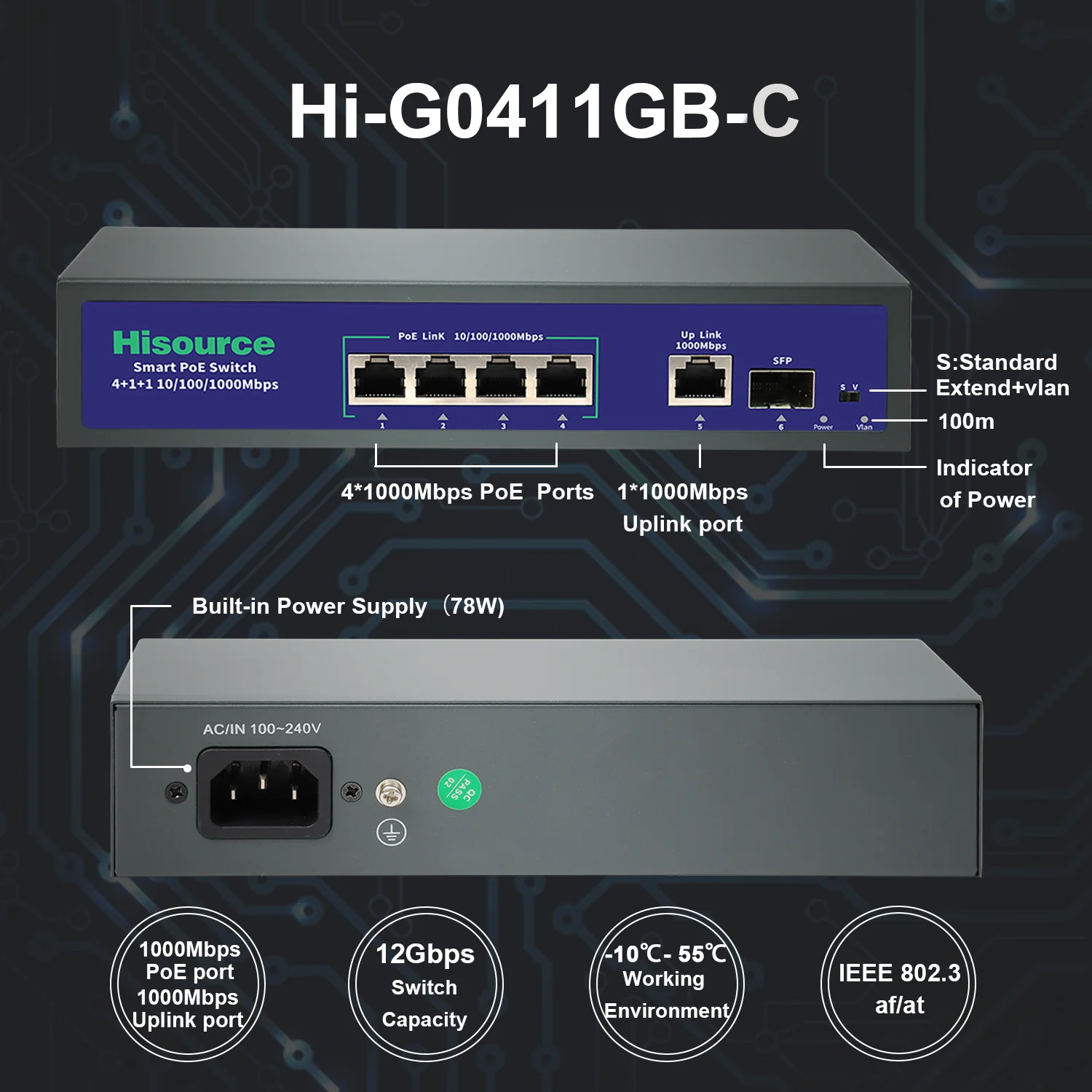 Hisource 4 8 Full Gigabit Port POE Switch  Active 48V Supply Ethernet 100/1000Mbps Nerwork Switch for IPC/NVR