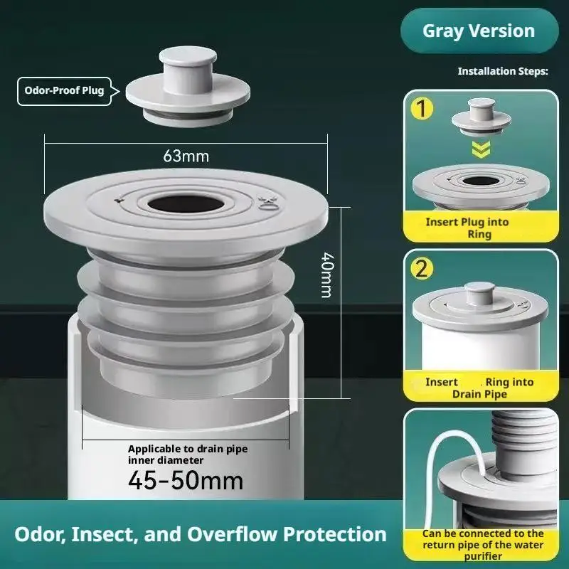 1PC Anti-backflow Odor Prevention Device For Sewer Pipes Kitchen Sinks Washing Machines Silicone Sealing Ring Drain Plug