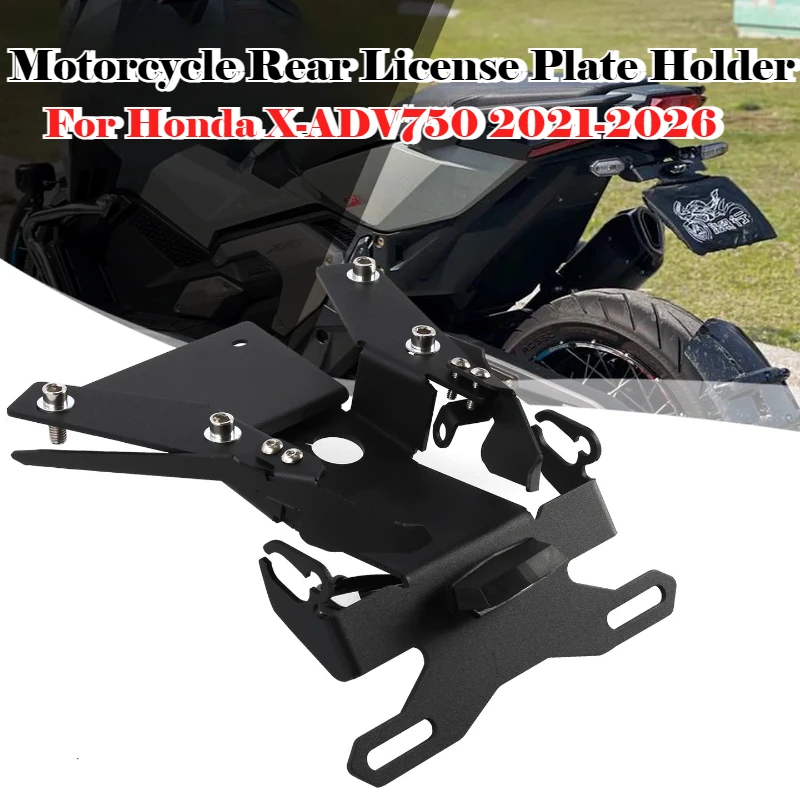 For Honda X-ADV750 XADV750 2021-2026 Foldable Registration License Plate Holder Bracket Rear Fender Eliminator Short LED Light
