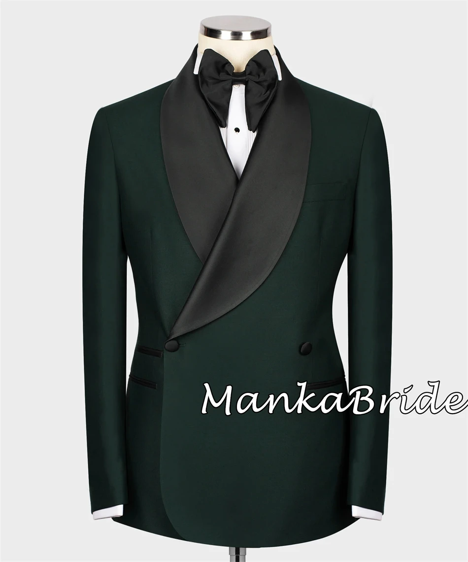 Ternos for Men Dark Green Groom Tuxedo for Wedding 2pcs Blazer Pants Formal Party  Business Office Men's Suit Set