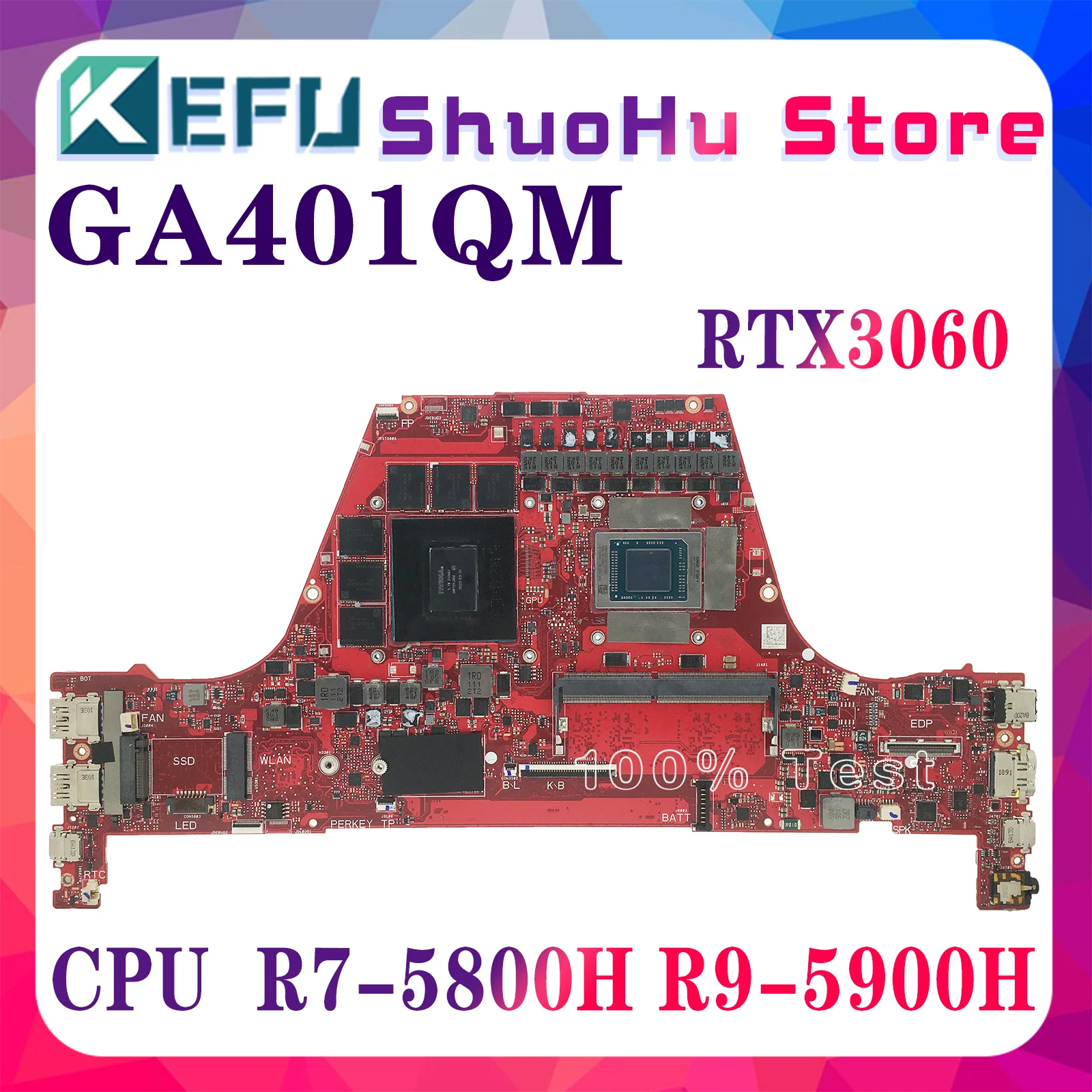 

KEFU GA401QM Laptop Motherboard For ASUS G14 GA401Q GA401 Mainboard W/R7-5800HS R9-5900HS RTX3050 RTX3060-6G 8GB-RAM 100% Test